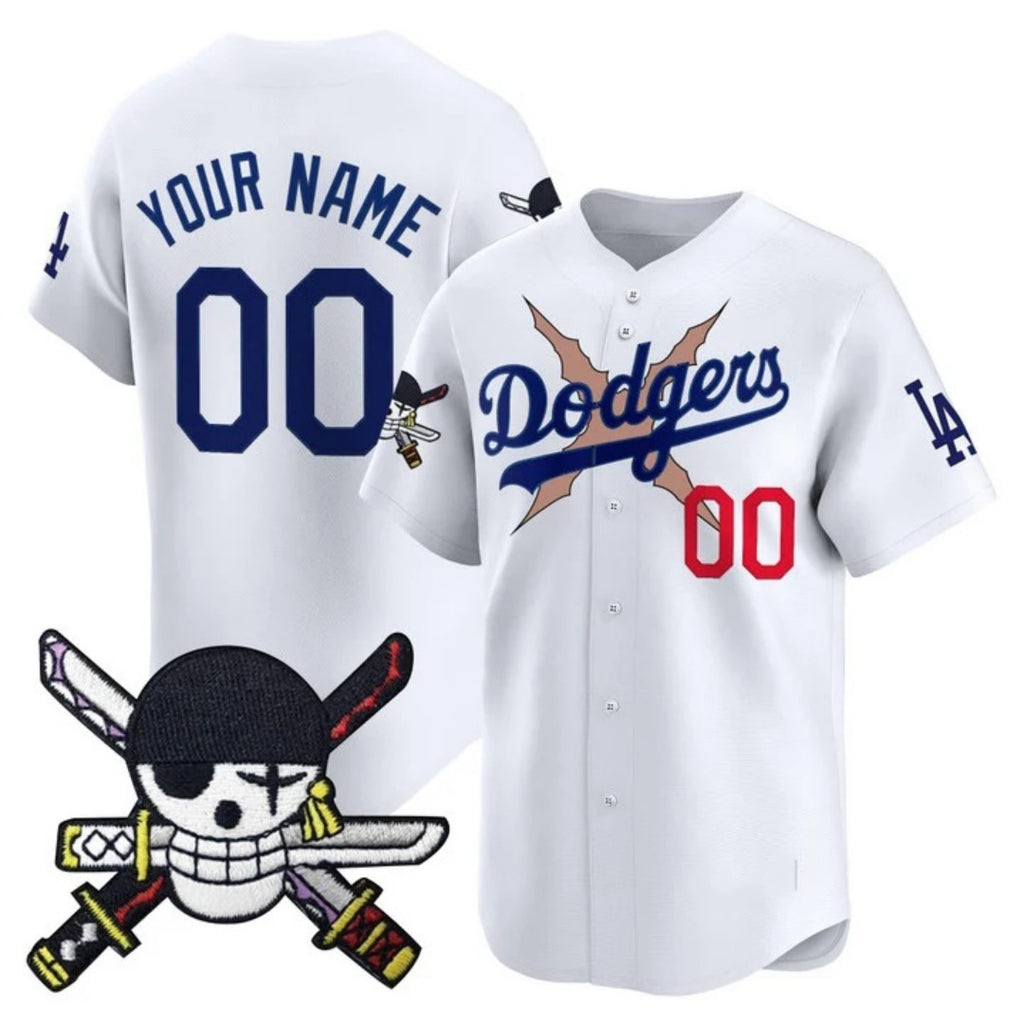 Custom Los Angeles Dodgers x One Piece White KLUNKIM Zoro Patch Vapor Premier Limited Jersey - Stitched