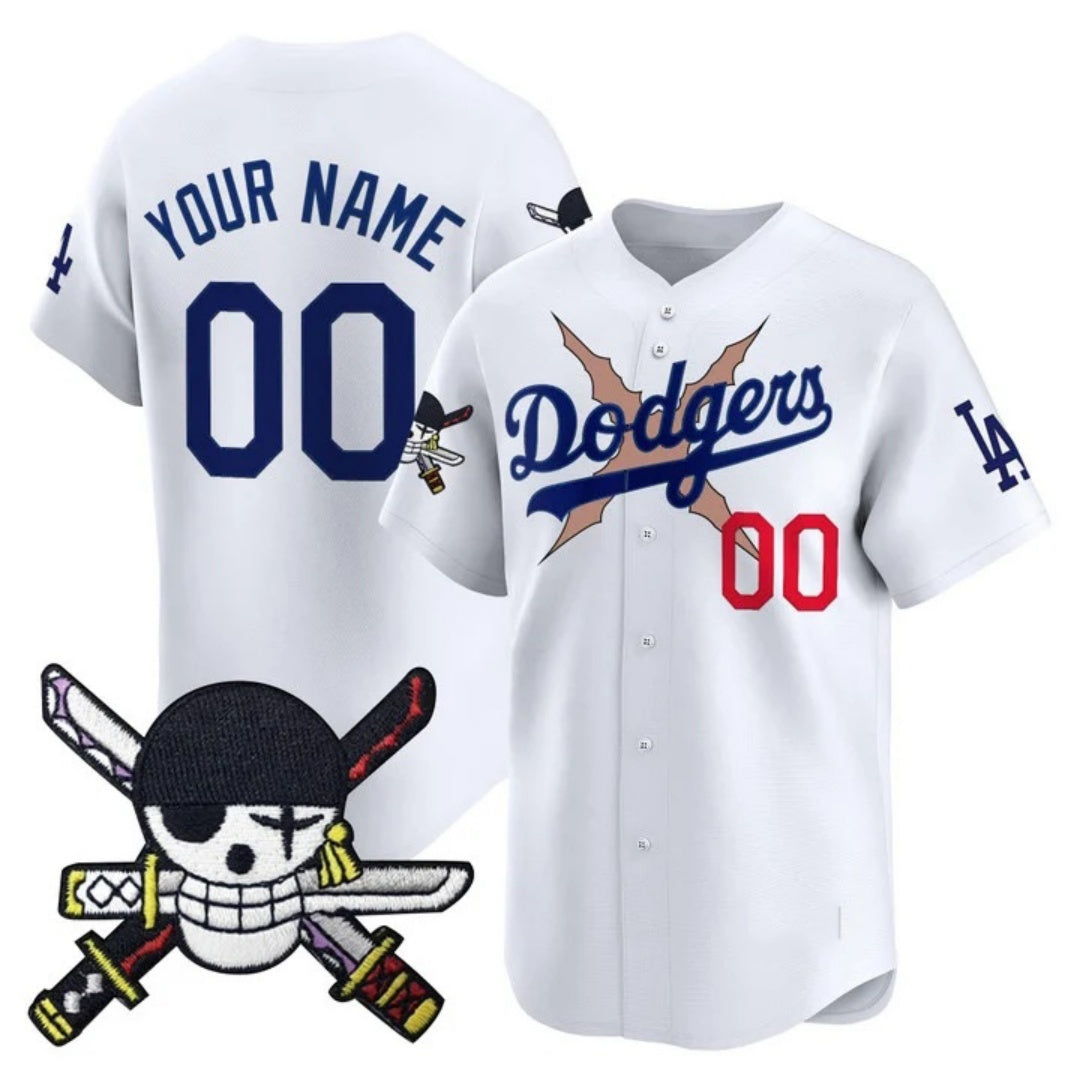 Custom Los Angeles Dodgers x One Piece White KLUNKIM Zoro Patch Vapor Premier Limited Jersey - Stitched
