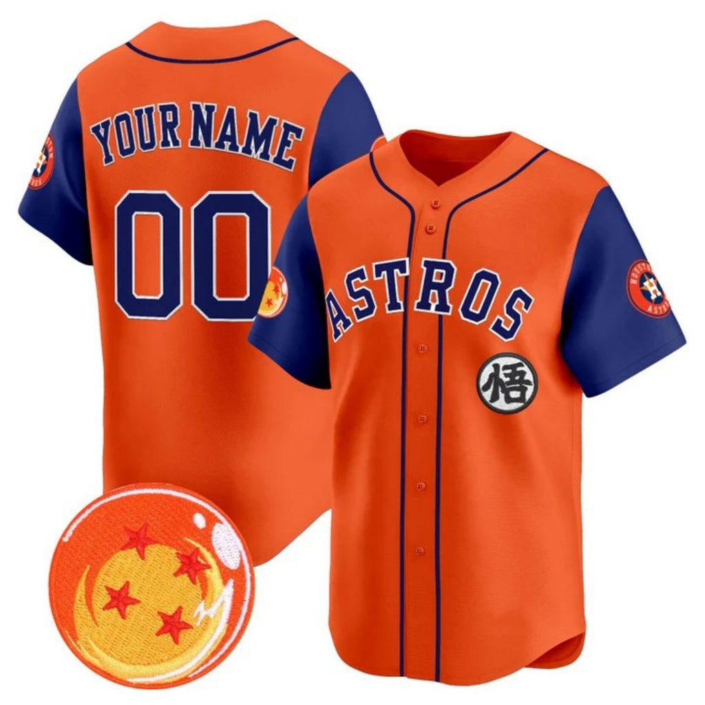 Custom Houston Astros x Dragon Ball Royal Orange KLUNKIM Vapor Premier Limited Jersey - All Stitched