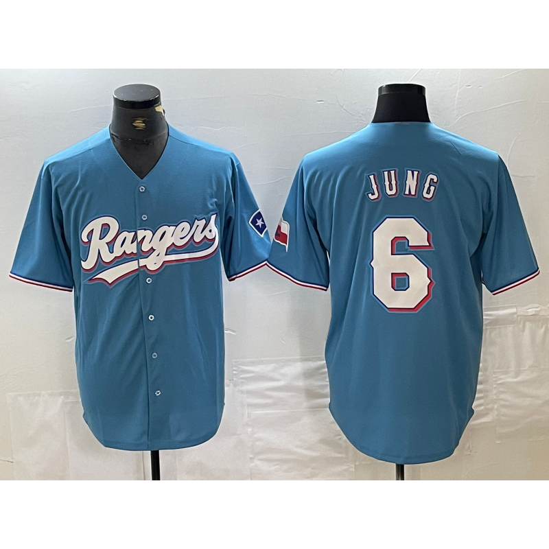 Texas Rangers #6 Josh Jung Light Blue KLUNKIM Team Logo Cool Base Jersey
