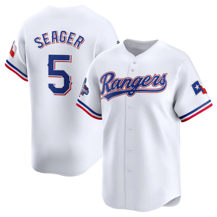 Texas Rangers #5 Corey Seager White KLUNKIM 2023 World Series Champions Stitched Jersey