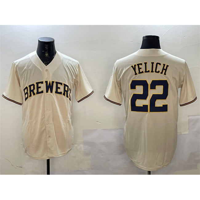 Milwaukee Brewers #22 Christian Yelich Cream KLUNKIM Cool Base Stitched Jersey