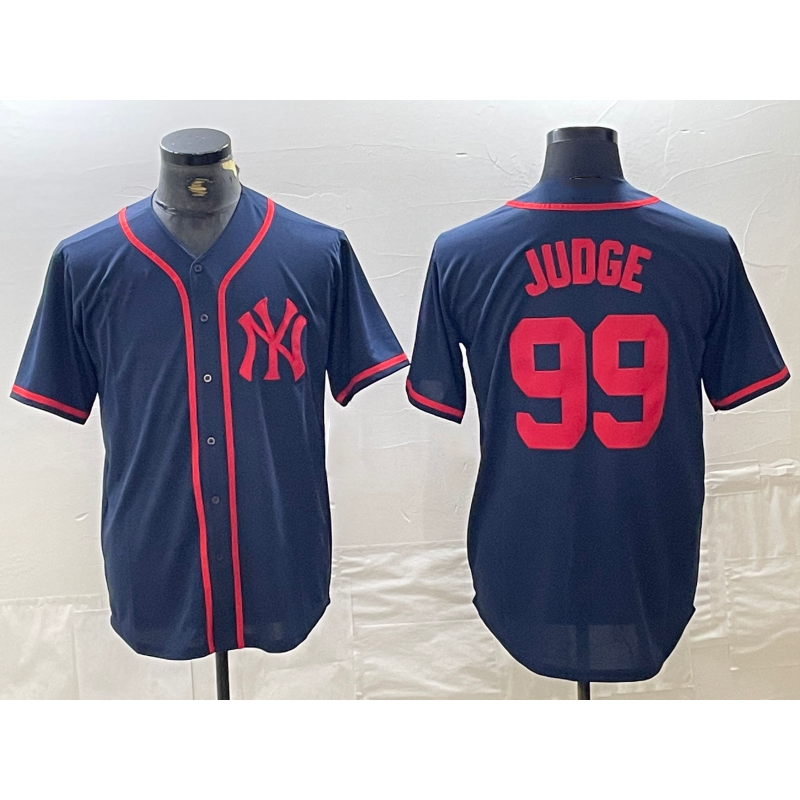 New York Yankees #99 Aaron Judge Navy Red KLUNKIM Fashion Cool Base Jersey