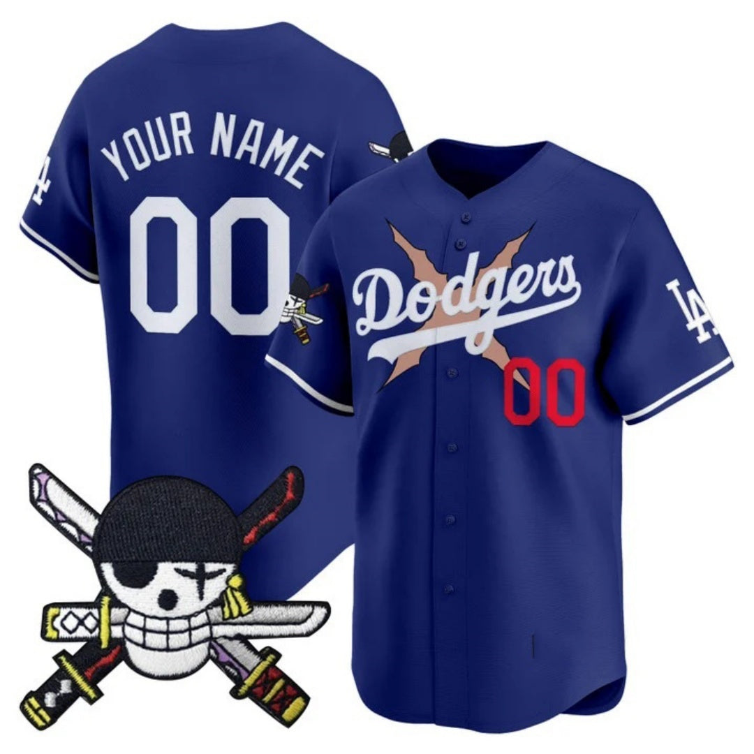 Custom Los Angeles Dodgers x One Piece Royal KLUNKIM Zoro Patch Vapor Premier Limited Jersey - Stitched