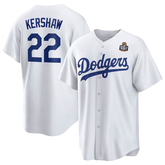 Los Angeles Dodgers #22 Clayton Kershaw White KLUNKIM 2024 World Series Cool Base Stitched Jersey