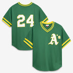 Oakland Athletics #24 Rickey Henderson Mitchell & Ness Green KLUNKIM Authentic Batting Practice Jersey 2
