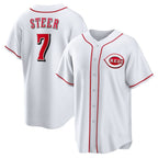 Cincinnati Reds #7 Spencer Steer White KLUNKIM Home Replica Jersey