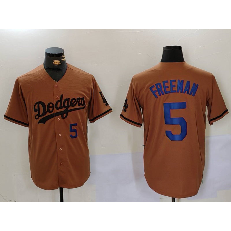 Los Angeles Dodgers #5 Freddie Freeman Number Olive KLUNKIM Cool Base Limited Stitched Jerseys