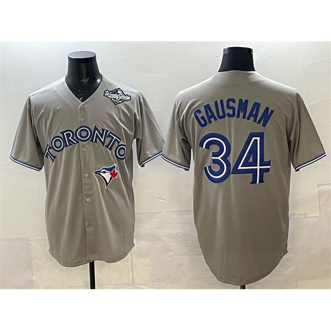 Toronto Blue Jays #34 Kevin Gausman Gray KLUNKIM 2025 World Series Cool Base Stitched Jersey