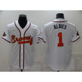 Atlanta Braves #1 Ozzie Albies 2022 White Gold KLUNKIM World Series Champions Program Cool Base Stitched Jersey