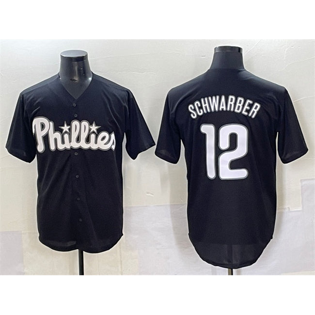 Philadelphia Phillies #12 Kyle Schwarber Black KLUNKIM Lights Out Limited Stitched Jersey
