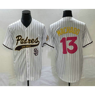 San Diego Padres #13 Manny Machado White KLUNKIM Pinstripe 2023 City Connect Cool Base Stitched Jersey