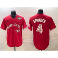 Toronto Blue Jays #4 George Springer Red KLUNKIM 2025 World Series Cool Base Stitched Jersey