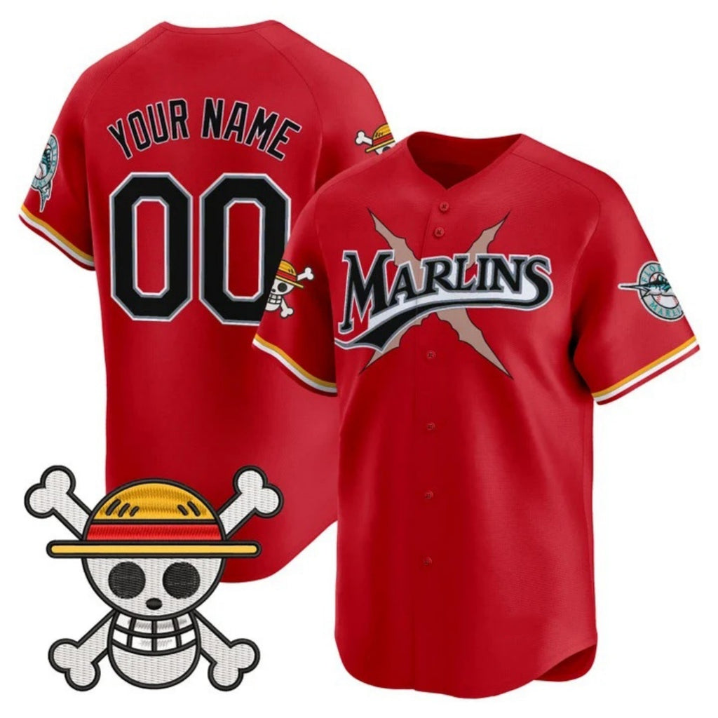 Custom Miami Marlins x One Piece Red KLUNKIM Vapor Premier Limited Jersey - Stitched