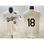 Los Angeles Dodgers #18 Yoshinobu Yamamoto White Gold KLUNKIM 2025 World Series Patch Limited Stitched Jersey