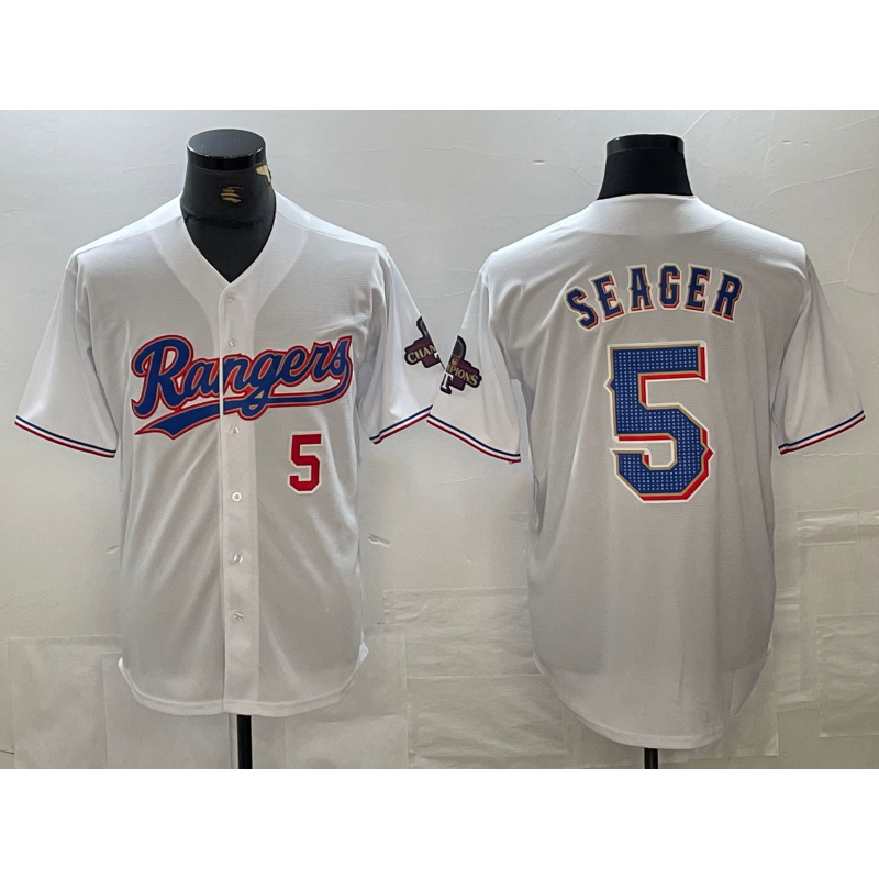 Texas Rangers #5 Corey Seager Number White KLUNKIM 2023 World Series Champions Cool Base Jersey 2