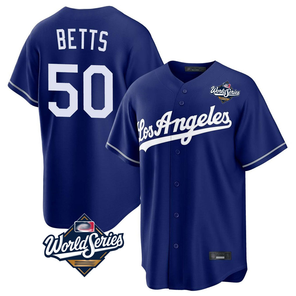 Los Angeles Dodgers #50 Mookie Betts Player Royal KLUNKIM World Series Game Stitched Jerseys