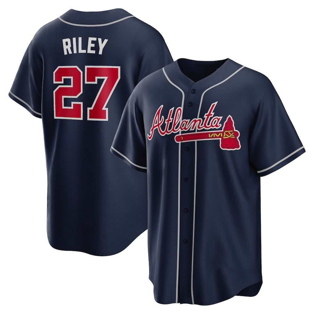 Atlanta Braves #27 Austin Riley Navy KLUNKIM Alternate Replica Jersey