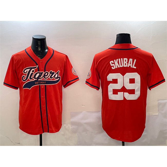 Detroit Tigers #29 Tarik Skubal Orange KLUNKIM With Patch Cool Base Stitched Jersey 2