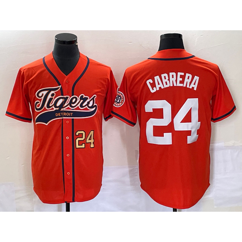 Detroit Tigers #24 Miguel Cabrera Number Orange KLUNKIM Cool Base Stitched Jersey