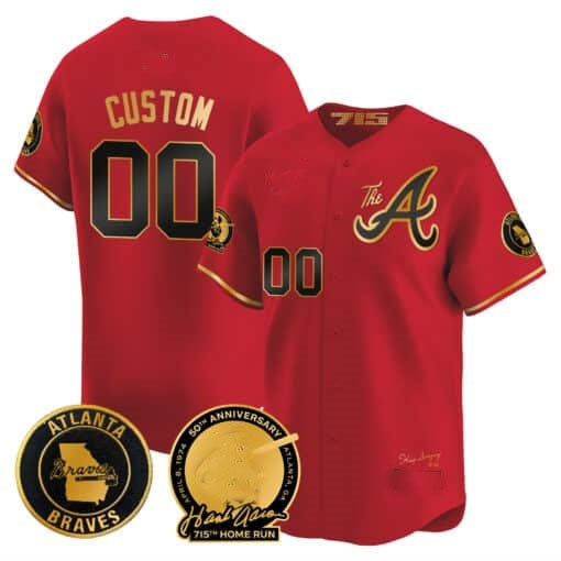 Custom Atlanta Braves Hank Aaron 715th Home Run Patch Vapor Premier Limited Jersey V2 ¨C Red Glod KLUNKIM