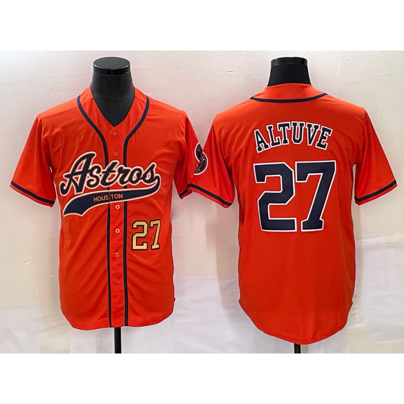 Houston Astros #27 Jose Altuve Number Orange KLUNKIM With Patch Cool Base Stitched Jersey