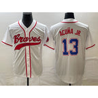 Atlanta Braves #13 Ronald Acuna Jr White KLUNKIM Cool Base With Patch Stitched Jersey