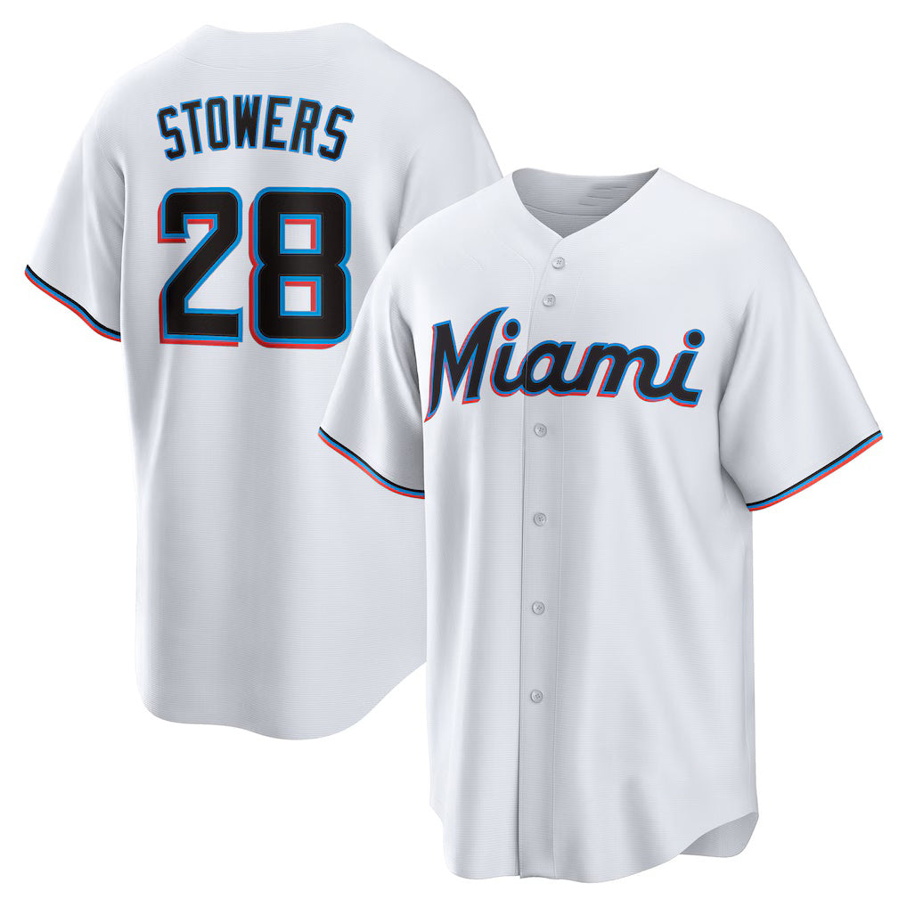 Miami Marlins #28 Kyle Stowers White KLUNKIM Home Replica Jersey