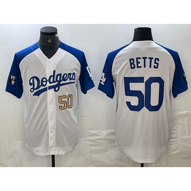 Los Angeles Dodgers #50 Mookie Betts Number White Blue KLUNKIM Fashion Stitched Cool Base Limited Jersey 3