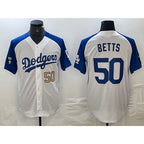 Los Angeles Dodgers #50 Mookie Betts Number White Blue KLUNKIM Fashion Stitched Cool Base Limited Jersey 3