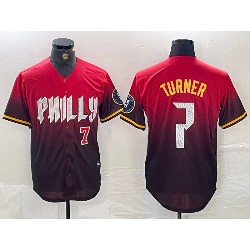 Philadelphia Phillies #7 Trea Turner Red KLUNKIM 2024 City Player Number Cool Base Jerseys