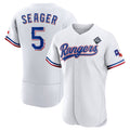 Texas Rangers #5 Corey Seager White KLUNKIM 2023 World Series Flex Base Stitched Jersey
