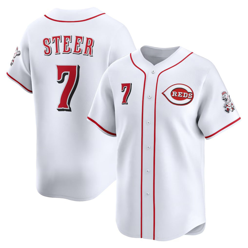 Cincinnati Reds #7 Spencer Steer White KLUNKIM Home Limited Player Jersey