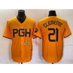 Pittsburgh Pirates #21 Roberto Clemente Number Gold KLUNKIM 2023 City Connect Stitched Jersey