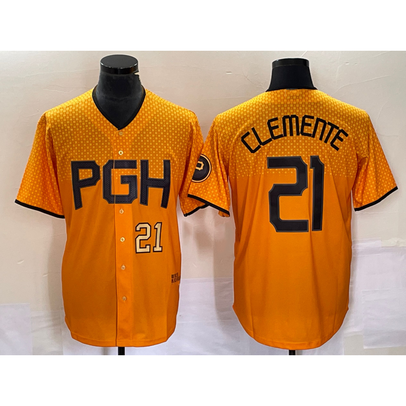 Pittsburgh Pirates #21 Roberto Clemente Number Gold KLUNKIM 2023 City Connect Stitched Jersey