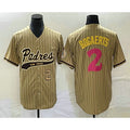San Diego Padres #2 Xander Bogaerts Number Tan KLUNKIM Pinstripe 2023 City Connect Cool Base Stitched Jersey