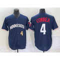Minnesota Twins #4 Carlos Correa Number 2023 Navy Blue KLUNKIM Cool Base Stitched Jersey