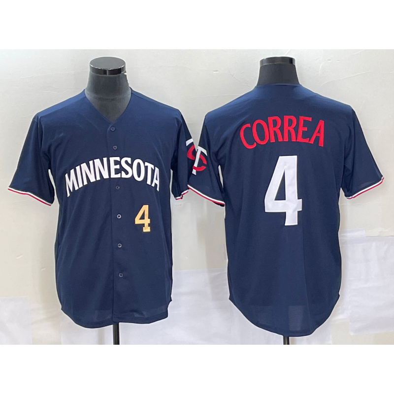 Minnesota Twins #4 Carlos Correa Number 2023 Navy Blue KLUNKIM Cool Base Stitched Jersey