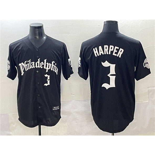 Philadelphia Phillies #3 Bryce Harper Black KLUNKIM Gothic Vapor Limited Stitched Jersey