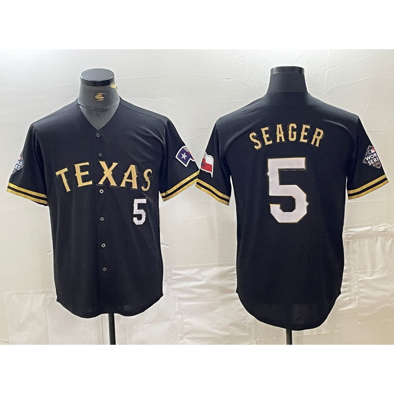 Texas Rangers #5 Corey Seager Number Black Gold KLUNKIM Cool Base Stitched Jersey