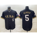 Texas Rangers #5 Corey Seager Number Black Gold KLUNKIM Cool Base Stitched Jersey