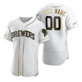Custom Milwaukee Brewers White KLUNKIM Stitched Flex Base Golden Edition Jersey