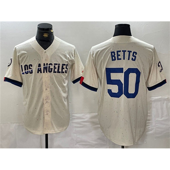 Los Angeles Dodgers #50 Mookie Betts Cream KLUNKIM Stitched Jersey