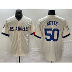 Los Angeles Dodgers #50 Mookie Betts Cream KLUNKIM Stitched Jersey