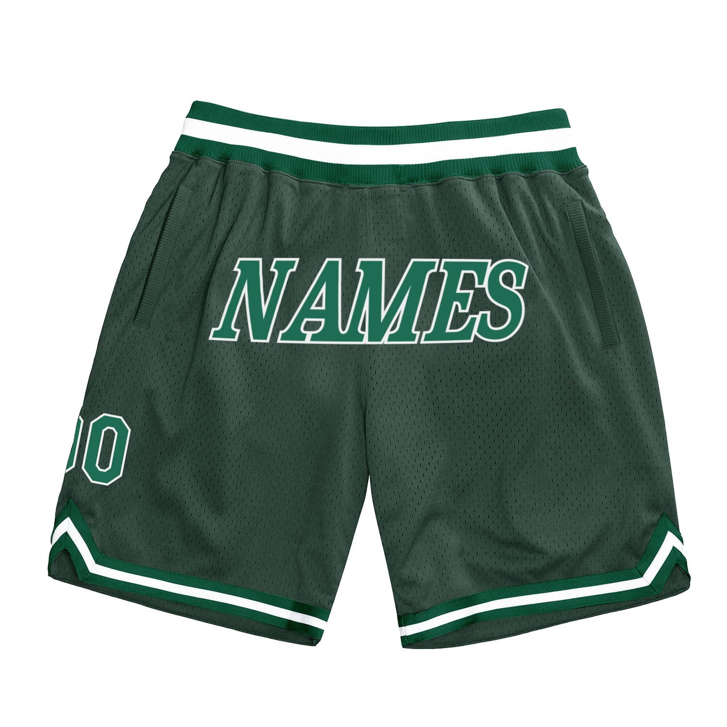 Custom Hunter Green Kelly Green-White Authentic Throwback Basketball Shorts