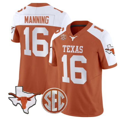 T.Longhorns #16 Arch Manning Orange White F.U.S.E Stitched American College Jerseys