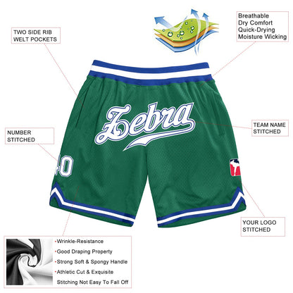 Custom Kelly Green White-Royal Authentic Throwback Basketball Shorts