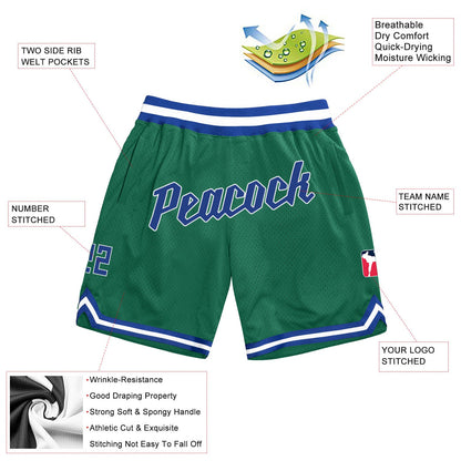 Custom Kelly Green Royal-White Authentic Throwback Basketball Shorts