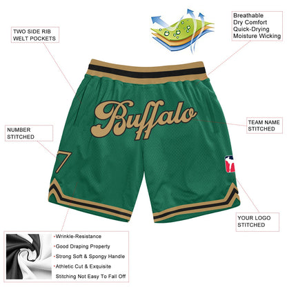 Custom Kelly Green Old Gold-Black Authentic Throwback Basketball Shorts