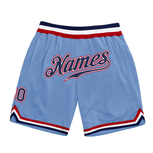 Custom Light Blue Navy-Red Authentic Throwback Basketball Shorts